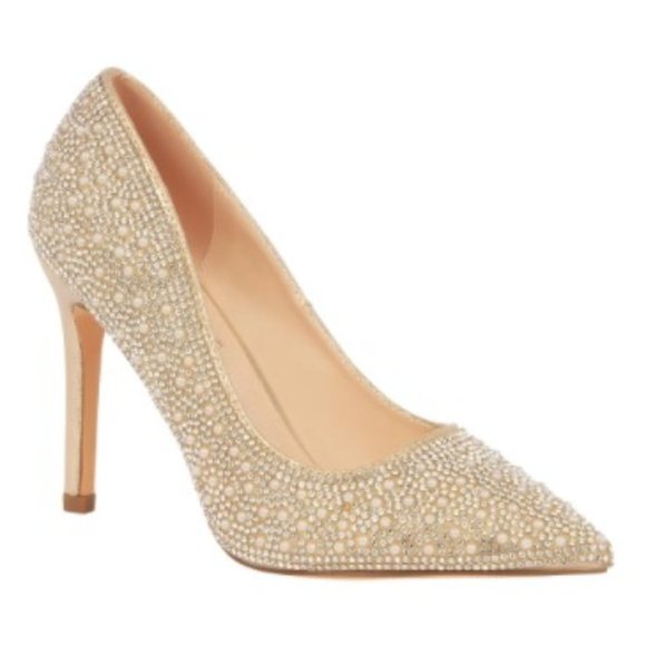 De Blossom Collection Shoes - Pearl + Rhinestone Nude Pumps